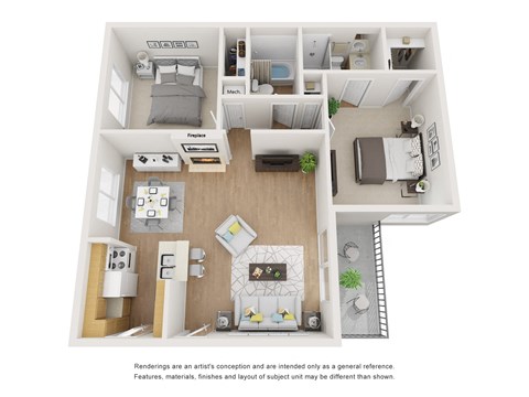 2 Bed 2 Bath Floor Plan at Brookside Terrace Apartments, Encino